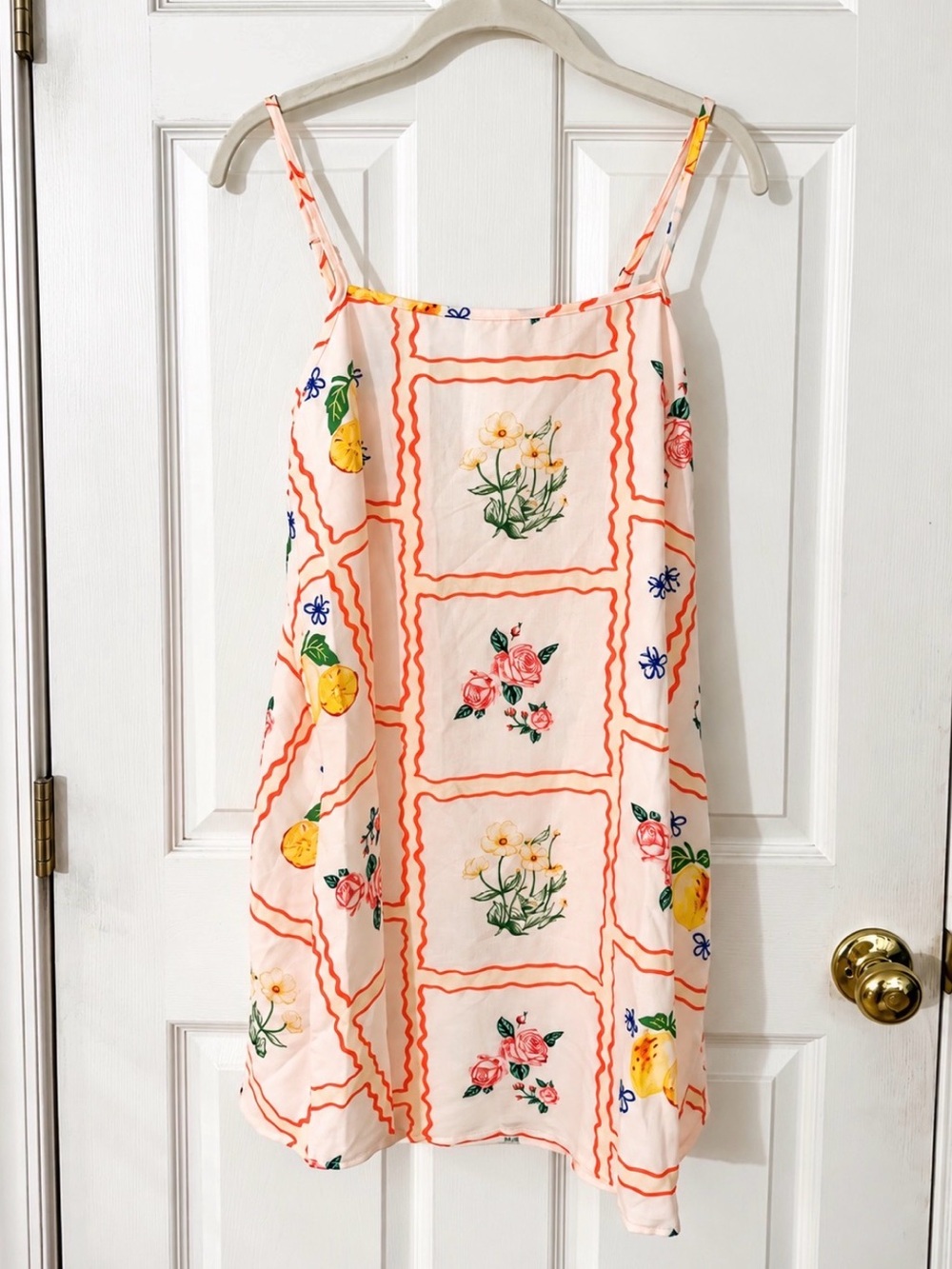 Floral Peach Slip Dress with Lemon Print